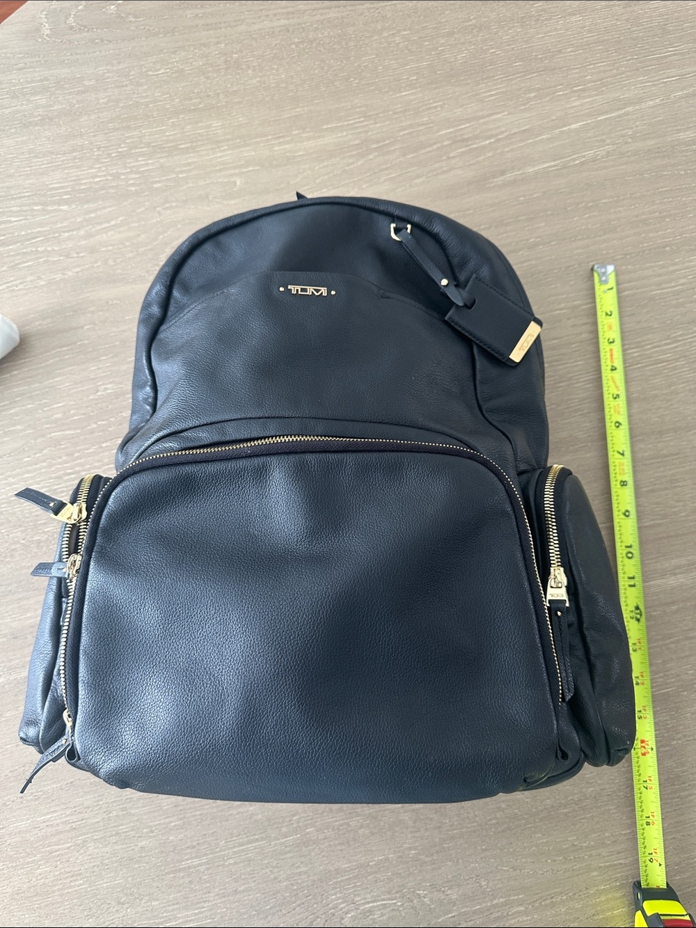 Tumi Black Leather Backpack with Gold Accents - Picture 5 of 9